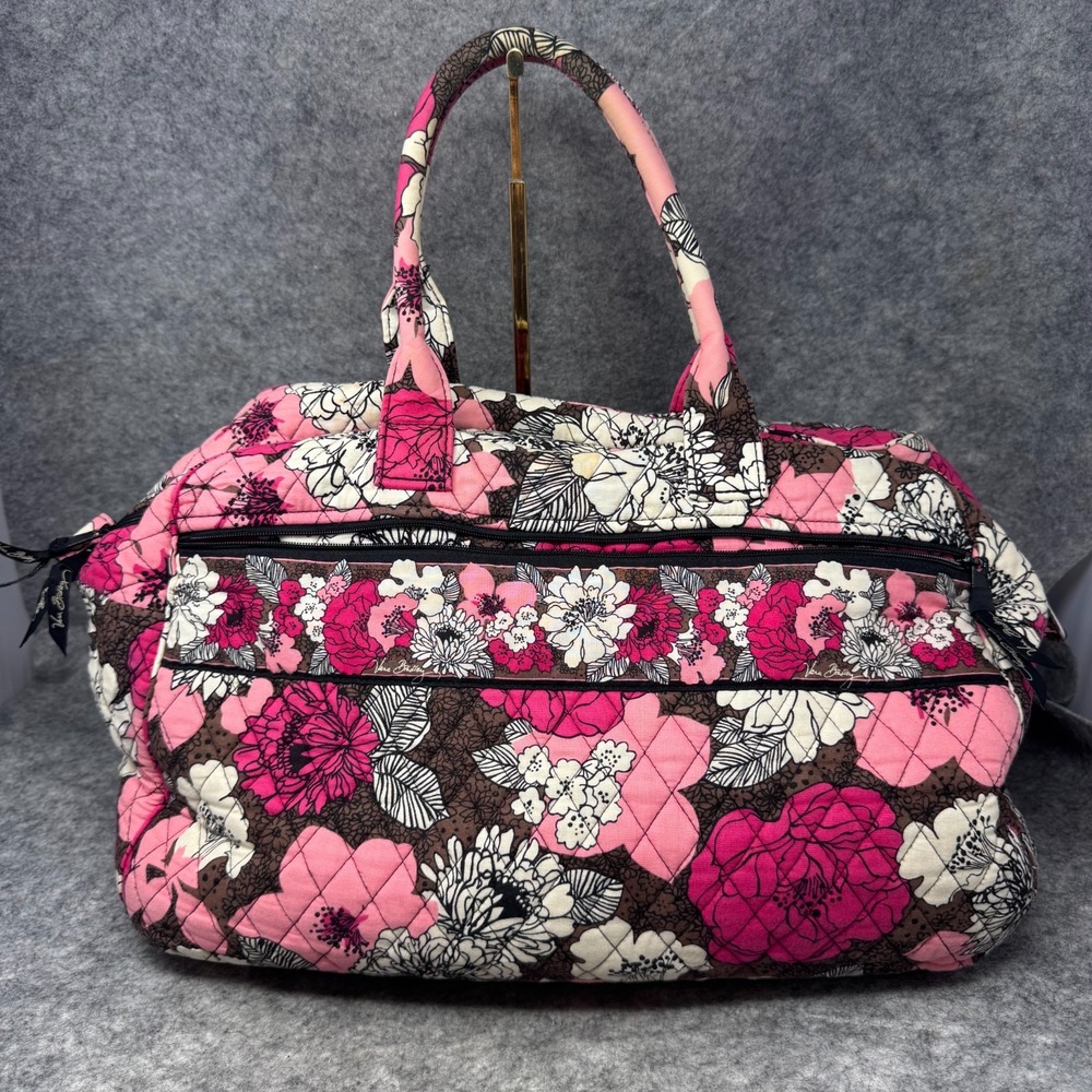 VERA BRADLEY Floral Mocha Rouge Duffel Bag Tote Weekender Travel Retired Print